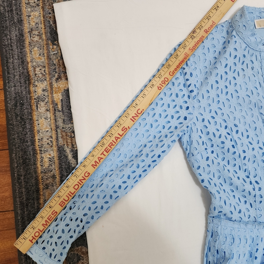 Michael Kors Light Blue Eyelet Long Sleeve Button Dress - Picture 9 of 12